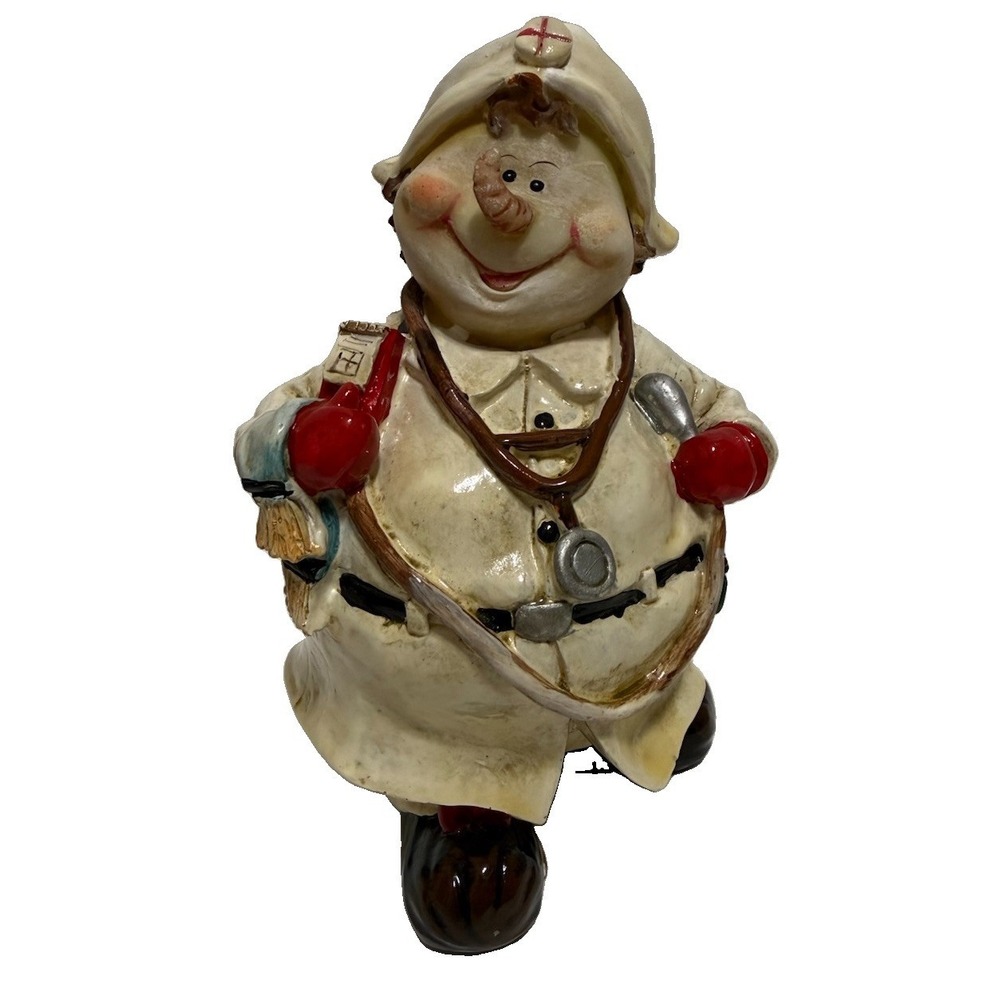 Christmas Snowman Nurse Figurine Resin Holiday Medical Stethoscope 6" Decor